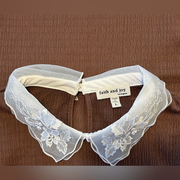 Faith and Joy Embroidered Collar Brown Shirt - Size L - Picture 5 of 6